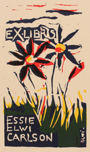 Exlibris by Börge Elwi Carlson from Sweden for Essie Elwi Carlson - Flower 