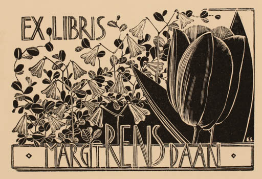 Exlibris by Eva Stockhaus from Sweden for Margit Rens Daan - Flower 