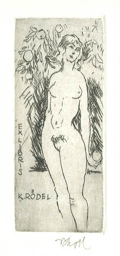 Exlibris by Rudolf Koch from Germany for Klaus Rödel - Woman Nude 