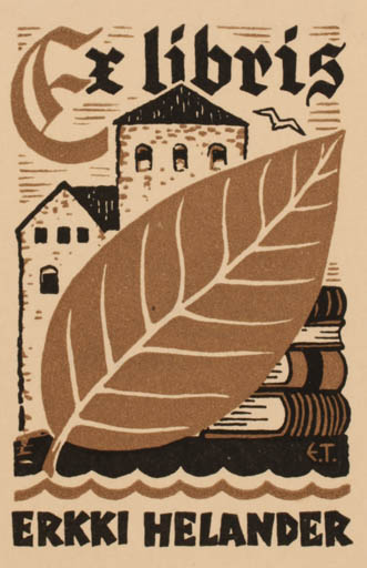 Exlibris by Erkki Tanttu from Finland for Erkki Helander - Book Castle/Palace 