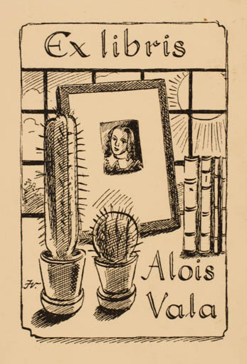 Exlibris by Jaroslav Vojna from Czech Republic for Alois Vala - Book Interior Flora Sun 