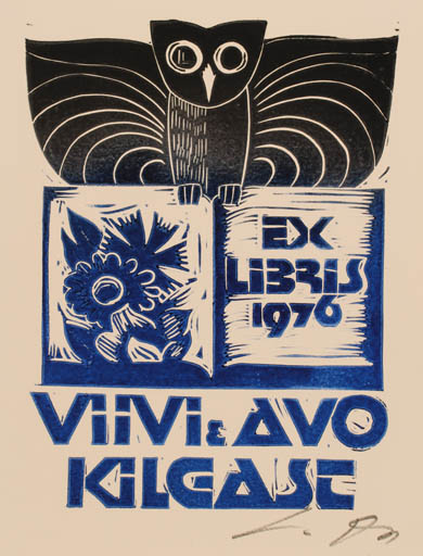 Exlibris by Lembit Lepp from Estonia for Vivi & Avo Kilgase - Book Owl 