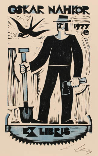 Exlibris by Lembit Lepp from Latvia for Oskar Nahkor - Man 