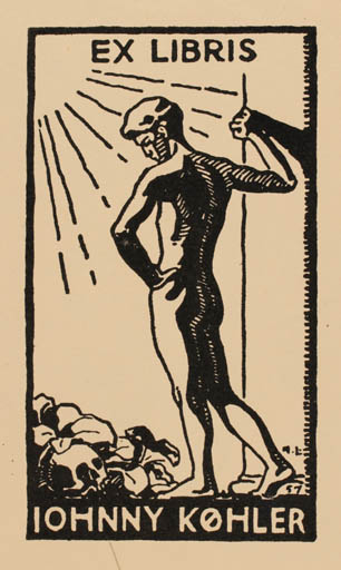 Exlibris by Niels Lindberg from Denmark for Johnny Køhler - Man Nude 