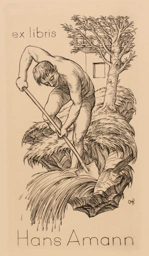 Exlibris by Ottohans Beier from Germany for Hans Amann - Working Man 