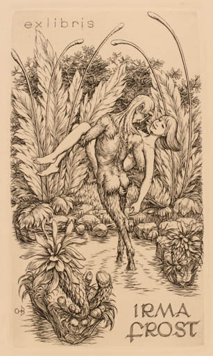 Exlibris by Ottohans Beier from Germany for Irma Frost - Fairytale/fable Pan/Faun 