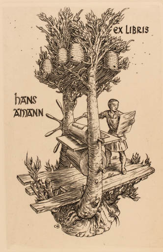 Exlibris by Ottohans Beier from Germany for Hans Amann - Working 