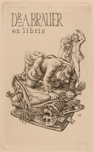 Exlibris by Ottohans Beier from Germany for Dr. Arthur Brauer - Book Death Medicine 