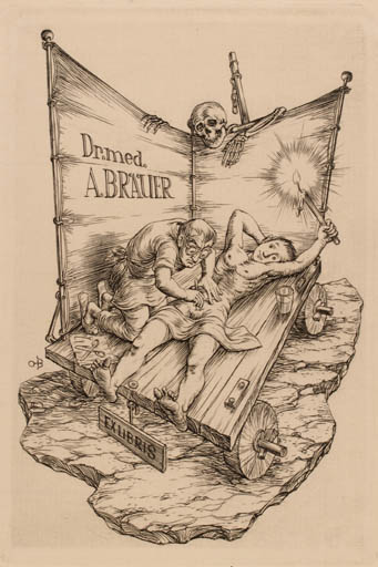 Exlibris by Ottohans Beier from Germany for Dr. Arthur Bräuer - Working Medicine 