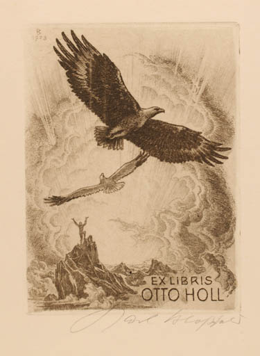 Exlibris by Karl Blossfeld from Germany for Otto Holl - Mountain Fauna Bird 