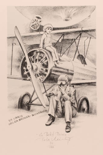 Exlibris by Petr Minka from Lithuania for Helga  Becker-Bickerich - Child Aircraft Man 