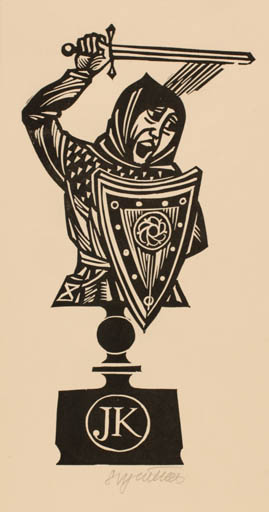 Exlibris by Stanislav Vymetal from Czech Republic for ? J. K. - Military/War Sport/game Weapon 