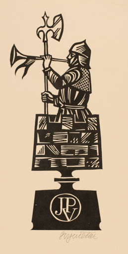 Exlibris by Stanislav Vymetal from Czech Republic for ? J. P. V. - Military/War Sport/game Weapon 