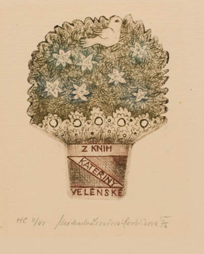 Exlibris by Michaela Lesarova-Roubickova from Czech Republic for Karariny Velenske - Flower Fauna Flora 