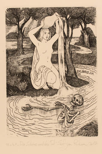 Exlibris by Sofiya Piskun from Belorussia for Johan Hellekate - Death Woman Nude 