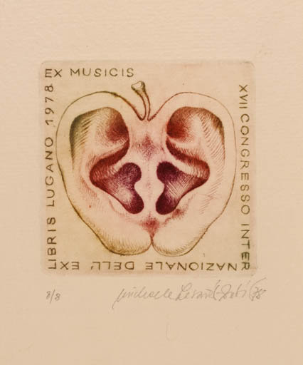 Exlibris by Michaela Lesarova-Roubickova from Czech Republic for ? ? - Ex Mucika Fruit Surrealism 