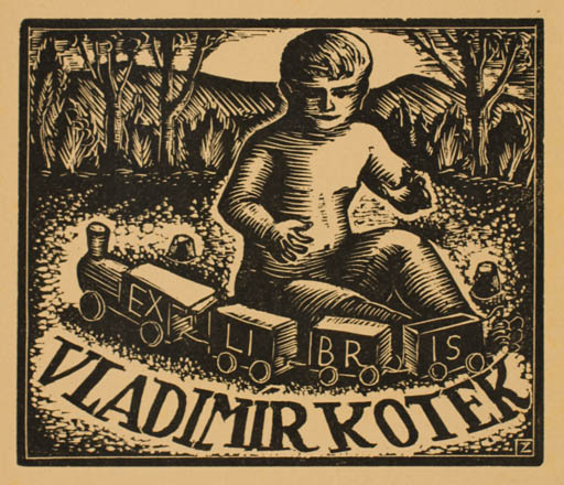 Exlibris by Jar. Zdenek from Czech Republic for Vladimir Kotek - Child Train 