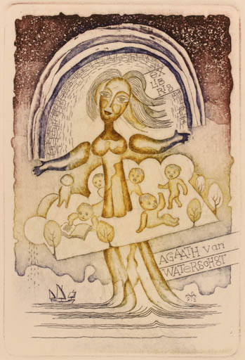 Exlibris by Alfonsas Cepaukas from Lithuania for Agaath Van Waterschoot - Book Woman Nude Tree 