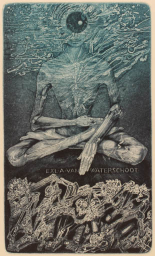 Exlibris by Karel Demel from Czech Republic for Agaath Van Waterschoot - Hand(s) Man Nude Surrealism 