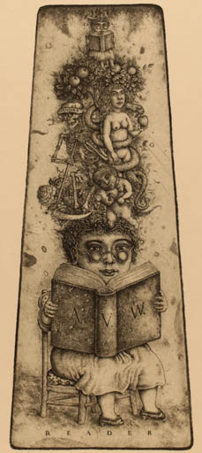 Exlibris by Oleksey Federenko from Ukraine for Agaath Van Waterschoot - Adam and Eve Book Death Fruit Woman Religion 