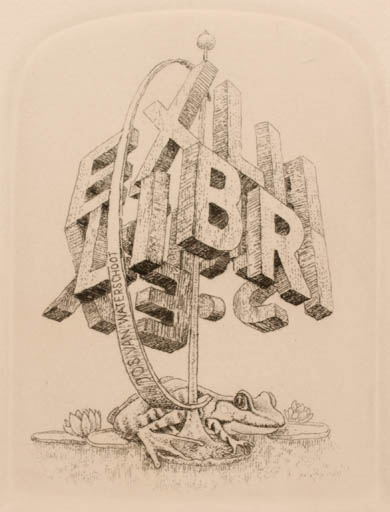 Exlibris by Gerard van Rooy from Netherland for Jos van Waterschoot - Fauna Flora Text/Writing 