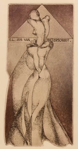 Exlibris by Leen Jakobs from Unknown for Jos van Waterschoot - Woman Nude Surrealism 