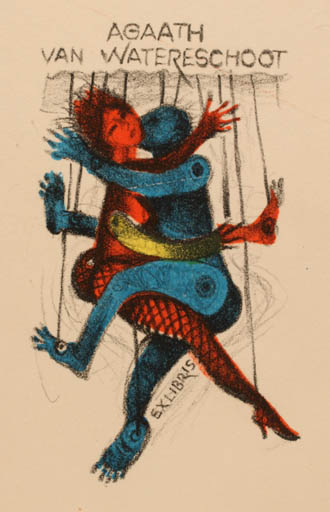 Exlibris by Peter Petzin from Bulgaria for Agaath Van Waterschoot - Woman Man Theater/Cirkus 