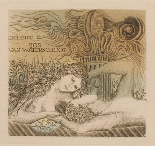 Exlibris by Danuta Dassara from Poland for Jos van Waterschoot - Architecture Flora Woman Ornament 