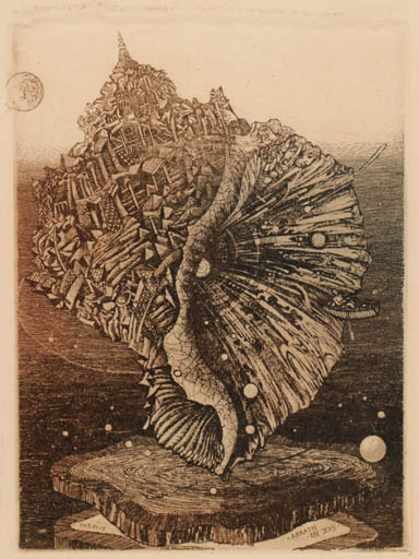 Exlibris by Sergej Udowitschenko from Israel for ? Agaath & Jos Van Waterschoot - City Fauna Maritime Surrealism 