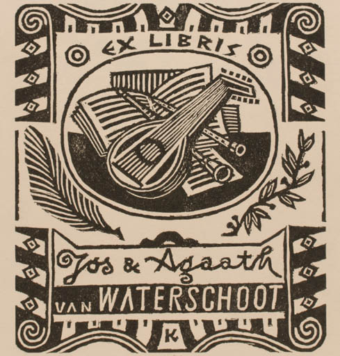 Exlibris by Ladislav J. Kaspar from Czechoslovakia for ? Agaath & Jos Van Waterschoot - Book Music Ornament 