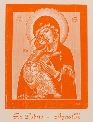 Exlibris by Peter Lazarov from Netherland for Agaath Van Waterschoot - Child Woman Religion 