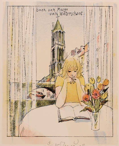 Exlibris by Karel Benes from Czech Republic for Margo van Waterschoot - Child Flower Book Church 