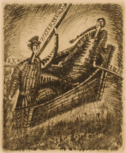 Exlibris by Boris Zabirokhin from Russia for van Waterschoot - Woman Man Ship/Boat 