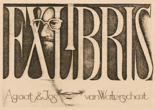 Exlibris by Peter Petzin from Bulgaria for ? Agaath & Jos Van Waterschoot - Woman Man Portrait Text/Writing 