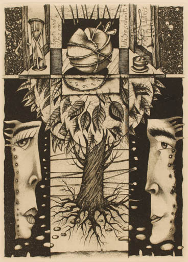 Exlibris by Sergej Hrapov from Ukraine for ? Agaath & Jos Van Waterschoot - Woman Man Portrait Tree 