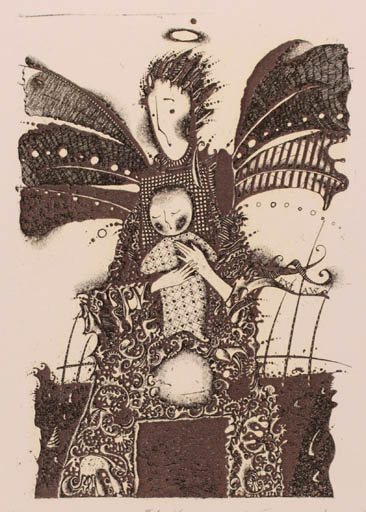 Exlibris by Roman Nikolaevich Sustov from Belorussia for Agaath Van Waterschoot - Child Angel Woman 