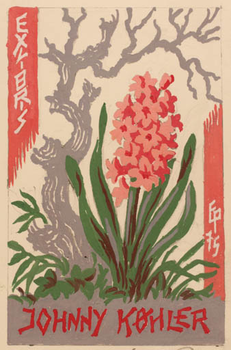 Exlibris by Edmund Peter from Denmark for Johnny Køhler - Flower Flora Tree 