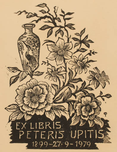 Exlibris by Edmund Peter from Denmark for Peteris Upitis - Flower Flora Bird 