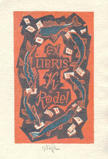 Exlibris by Jaroslav Vodrazka from Czechoslovakia for Klaus Rödel - Fish 