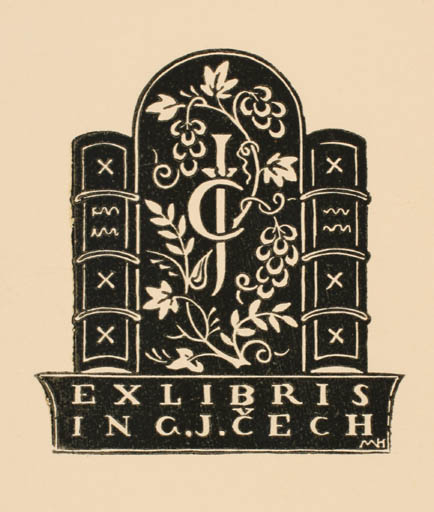 Exlibris by ? Unbekannt from Czech Republic for Ing. J. Cech - Book Monogram Wine 