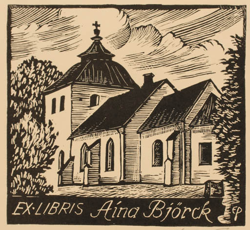 Exlibris by Edmund Peter from Denmark for Aina Björck - Flora Church 