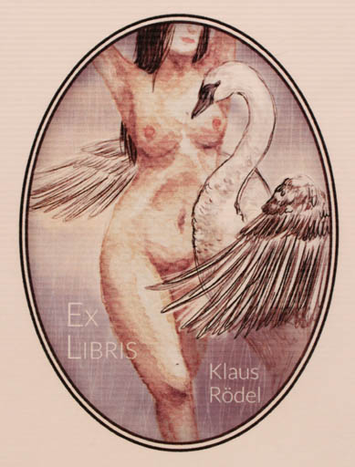 Exlibris by Ewa Ziembicka from Poland for Klaus Rödel - Fauna Bird Woman Nude 