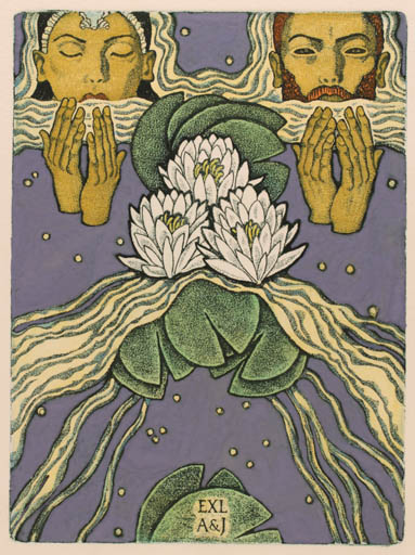 Exlibris by Igor Baranov from Russia for ? Agaath & Jos Van Waterschoot - Flower Hand(s) Cosmos Woman Man Couple 