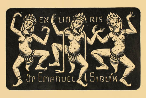 Exlibris by ? Unbekannt from Czech Republic for Dr. Emanuel Siblik - Dancing Woman Oriental 