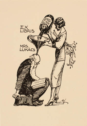 Exlibris by ? Unbekannt from Czech Republic for Mrs. Lukacs - Jugend Woman Literature Man Science 