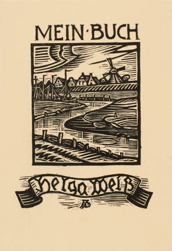 Exlibris by ? Unbekannt from Czech Republic for Helga Weiß - Scenery/Landscape Mill 
