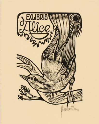 Exlibris by Jan Battermann from Netherland for ? Alice - Bird 