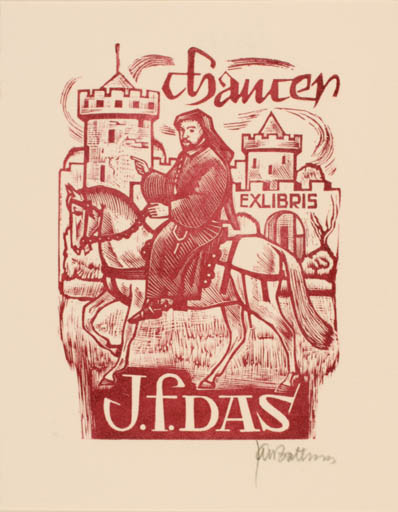 Exlibris by Jan Battermann from Netherland for J. F. Das - Castle/Palace Horse Horseman/Rider 