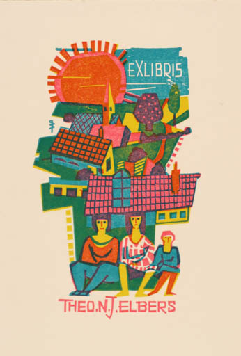 Exlibris by Jan Battermann from Netherland for Theo N. J. Elbers - City Group Sun 