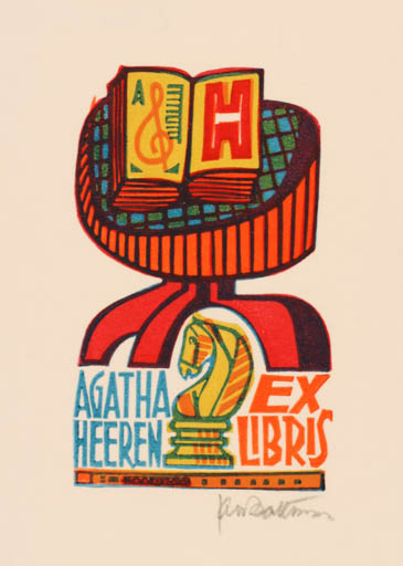 Exlibris by Jan Battermann from Netherland for Agatha Heeren - Book Music Sport/game 